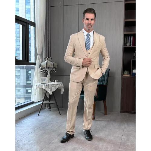 Aesido Mens 2XL-XL Green 3pc Suit Plaid Tuxedos Business Suits Slim Fit Double Breasted