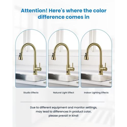 APPASO Touchless Kitchen Faucets Gold, Brushed Gold Kitchen Faucet Touchless, Touchless Kitchen Faucet with Pull-Down Sprayer and Soap Dispenser, Stainless Hands Free Faucet for Kitchen Sink 2-4 Hole