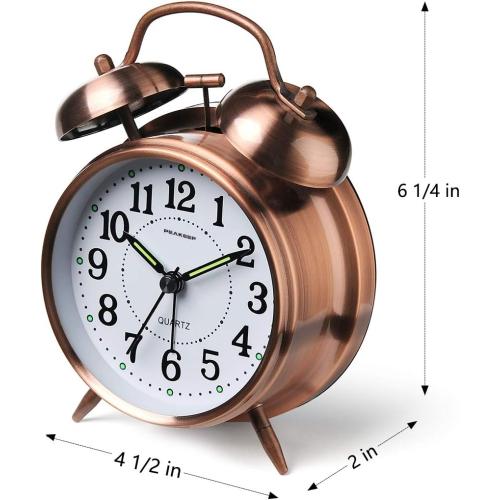 Peakeep Loud Analog Alarm Clock for Heavy Sleepers, Vintage 4-Inch Twin Bell Old School Fashioned Alarm Clock with Battery Operated for Bedrooms