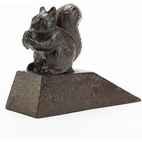 Sungmor Heavy Duty Cast Iron Squirrel Door Stops | Decorative Cute Animal Statue Metal Door Stopper Wedge with Non-Slip Mat | Solid & Antique Style Windproof Door Holder for Patio Garden Farmhouse
