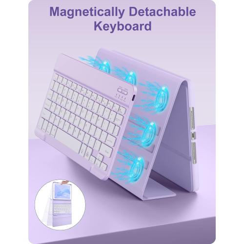 Hamile for iPad 9th Generation Case with Keyboard 10.2 Inch - Backlit Wireless Detachable Folio Keyboard Cover with Pencil Holder for iPad 8th Gen/7th Gen/iPad Pro 10.5/iPad Air 3rd Gen (Purple)