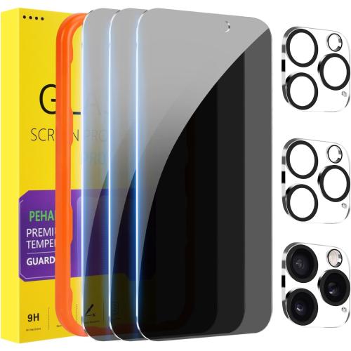 PEHAEL 3 3 Pack for iPhone 16 Pro Max Privacy Screen Protector with Camera Lens Protector Full Coverage Anti-Spy Tempered Glass Film 9H Hardness Easy Installation Bubble Free [6.9 inch]