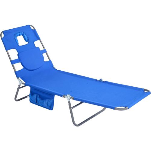 SUNNYFEEL Lay Flat Tanning Chair with Face Down Hole & Arm Slots, Backpack Beach Lounge Chair, 5-Position Folding Sunbathing Chair, 300 LBS Heavy Duty, 72 L x 22 W for Beach, Pool, Camping