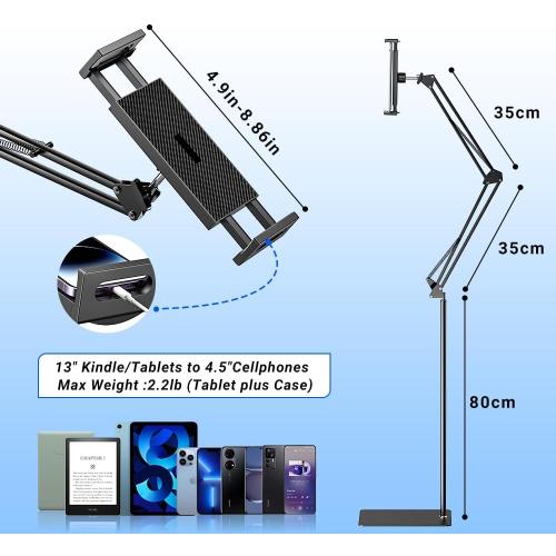 Floor Tablet Stand - Adjustable Overhead Bed Holder for Kindle, iPad, iPhone, Samsung Tab, E-Readers