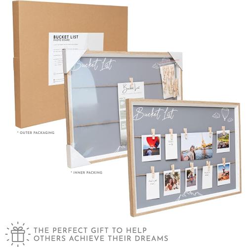 Wall Hanging Photo Board & Easy To Use Vision Board Kit | 20 x 15 | Large Picture Display Frame with Clips | Goal Board Manifestation Kit | Home Decor Display & Photo Board