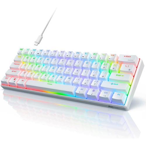 RK ROYAL KLUDGE RK61 Wired 60% Mechanical Gaming Keyboard Programmable QMK/VIA RGB Backlit 61 Keys Ultra-Compact Hot Swappable Red Switch White