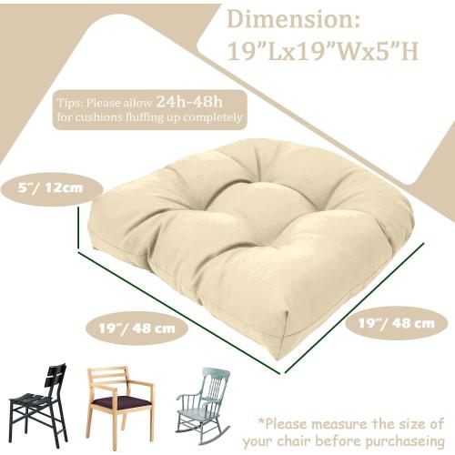 MTMR Outdoor Chair Cushions Set of 2, 19x19 Waterproof Wicker Seat Cushions for Patio Furniture, Thick Tufted Outdoor Replacement Furniture Pad for Porch Lawn Wicker Desk Dining Rocking Chair, Cream