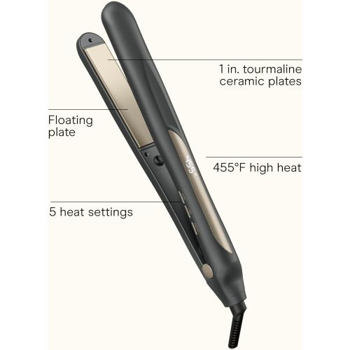 Infiniti PRO CONAIR Tourmaline Ceramic 1 Inch Flat Iron Hair Straightener, 1-Inch Flat Iron to Straighten or Curl, 5 Heat Settings, for All Hair Types and Textures, Dark Grey