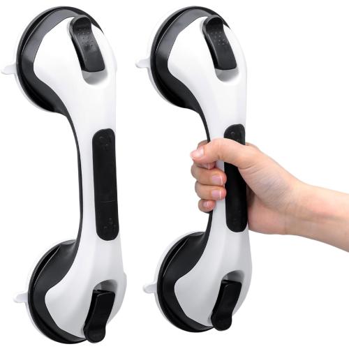 Pack of 2 Size 12 inch Shower Handles for Elderly Suction, 2 Pack 12 Inch Shower Grab Bars for Seniors, Grab Bars for Bathtubs and Showers, No Drilling Removable Safety Shower Grip, Black