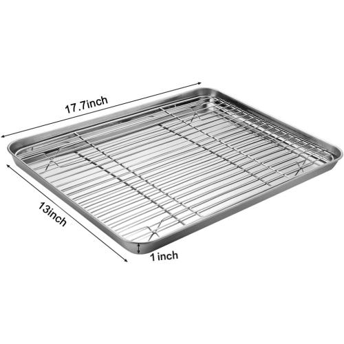 MCIRCO 6 Piece Stainless Steel Baking Sheet with Rack with Silicone Baking Mat Set (2 Pans   2 Racks   2 Mats), 17.3 x 13 x 1 Inch Cookie Sheet with Cooling Rack, Easy Clean