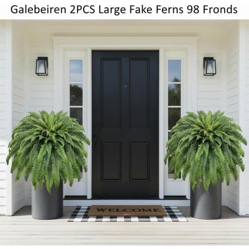 50 Fake Ferns Artificial Plants Large, 98 Fronds 2 Artificial Ferns for Outdoors and Indoors, Suitable for Planter Garden Porch Office Decor
