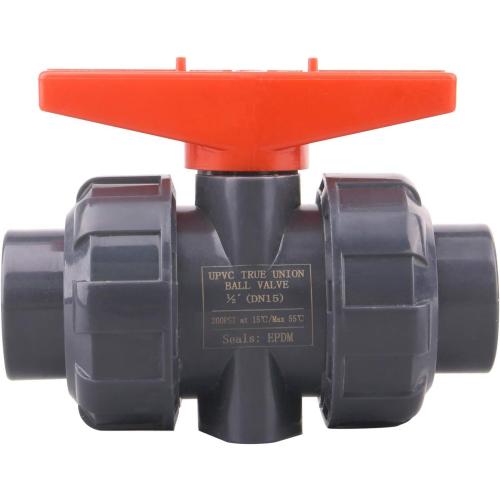 DERNORD PVC True Union Ball Valve with Full Port, EPDM O-Rings, and Reversible PTFE Seats,Rated at 200 PSI (1/2 inch Socket)