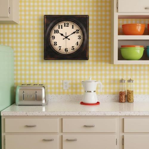 Wall Clock Vintage 1950s Style - Square Retro 12 Inch Wall Clocks Battery Operated for Kitchen Home Decor,Bronze