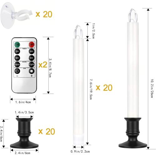 YAUNGEL Window Candles, 20 Pack LED Christmas Candles for Windows with Timer Electric Candle Lights with Removable Candle Holders Suction Cups for Christmas Decorations, Black