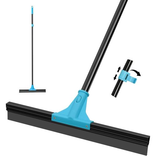 NEWE Floor Squeegee Broom with 18’’ Heavy Duty Rubber Scraper and 58.3’’ Telescopic Long Handle for Garage Concrete Bathroom Tile Shower Glass Marble Deck Window