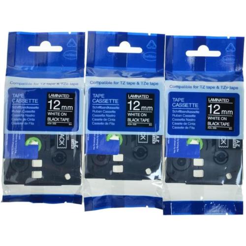 Black On White Label Tape Compatible with Standard Laminated Label Maker TZE-335 12mm Works with Prquinze Labels(2Pcs AZE-335)