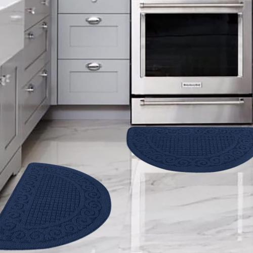 Navy Kitchen Mats for Floor 2 Piece 18”X30”, Non Skid Washable Kitchen Rugs, Absorbent Standing Rug, Throw Rug,Half Circle Carpet for Sink,Laundry Room Area