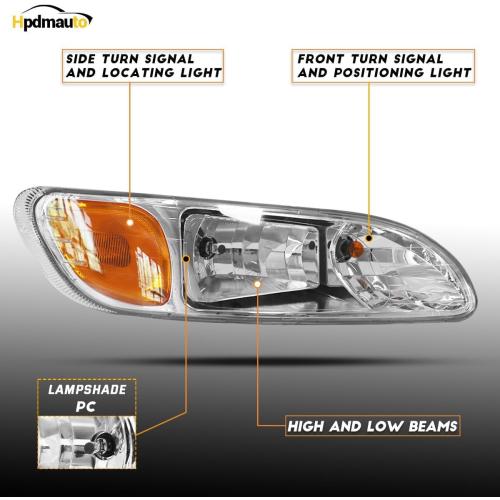 Headlights for Peterbilt 387 325 330 335 337 340 348 382 384 386 Truck High and Low Beam Bulb Left Driver Side Headlamp