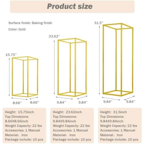 23.6inch 16 pcs Column Vases Gold Centerpieces for Table Metal Flower Stand Wedding Centerpieces Party