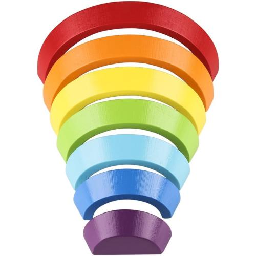 Coogam Wooden Rainbow Stacker Nesting Puzzle Blocks - Tunnel Stacking Game Building Creative Color Shape Matching Jigsaw Learning Toy Set Board Early Development Gift for Kids Boy Girl