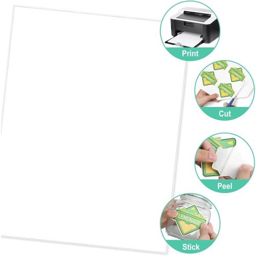 L LIKED 30 Printable White Sticker Paper Full Sheet Label, Matte, 8.5 x 11 for Laser & Inkjet Printing (30 Sheets)
