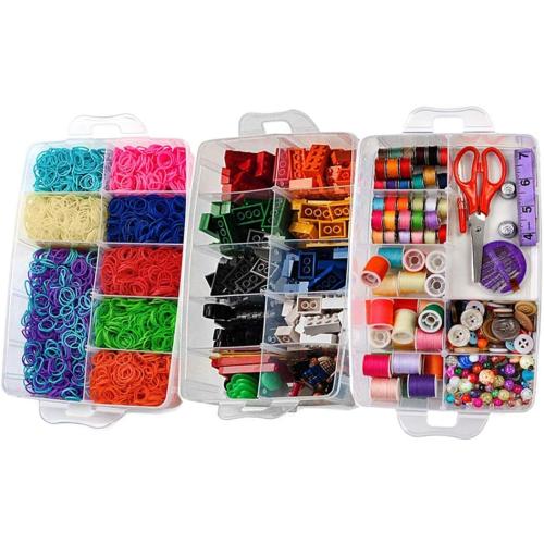 Sooyee 3-Layer Things & Crafts Storage Box with 30 Adjustable Compartments for Organizing Washi Tape, Embroidery Accessories, Threads Bobbins, Kids Toy, Nail Polish, Jewelry - Large