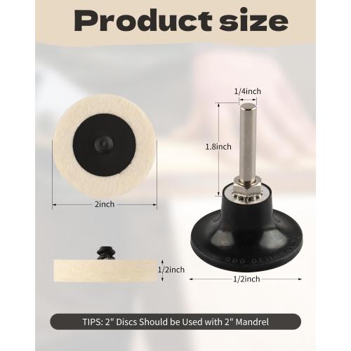 Rocaris 30 Pcs 2 Inch Compressed Wool Fabric Disc Polishing Buffing Pads Wheels Disc Pad Holder with 1/4 Shank Perfect for Cleaning Polishing Sanding Projects