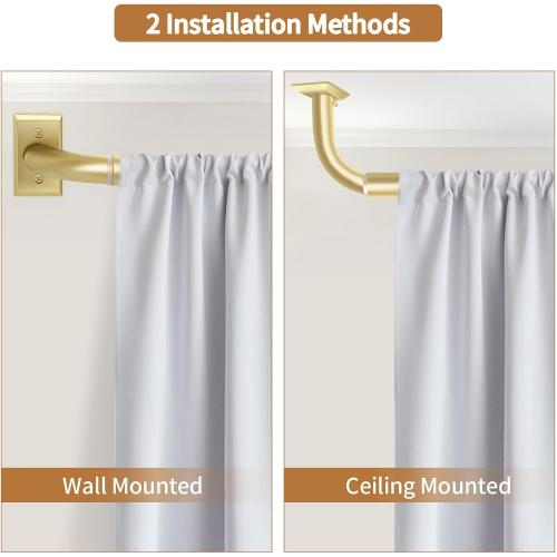 Gold Curtain Rods, Room Darkening Rod for Windows 48 to 90 Inches(4-7.5Ft), Wrap Around Curtain Rods, Heavy Duty Blackout Drapery, Modern Decorative Window Treatment Rod, Gold
