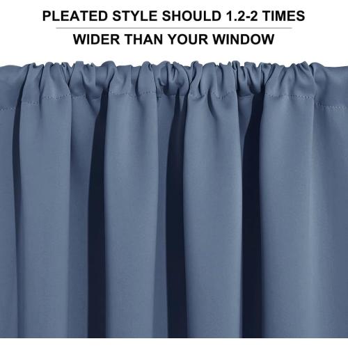 RYB HOME Short Blackout Curtains 36 inches, Solid Heavy Duty Small Window Treatment Room Darkening Privacy Draperies for Basement Bathroom Bedroom, Stone Blue, W42 x L36 inch, 2 Panels