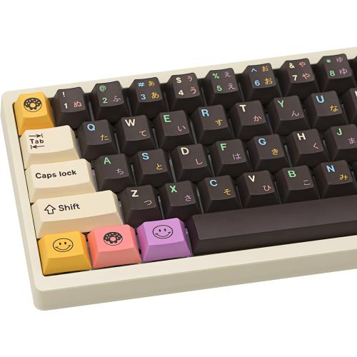 Cherry Profile PBT Keycap Set, Brown Japanese Keycaps, Dye Sublimation Custom Keyboard Caps for Mechanical Gaming Keyboard, 130 Keys