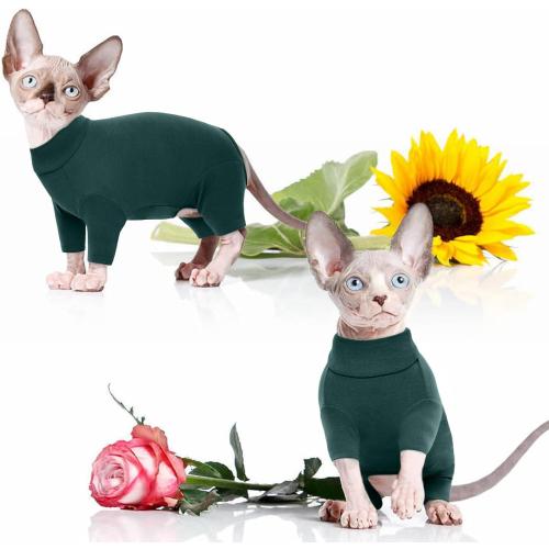 ROZKITCH Sphynx Cat Clothes, Breathable Soft Cat Jumpers for Cats Only, Coat with Four Legs, Warm Sweater T-Shirt Pajamas Jumpsuit Vest Cornish Rex Devon Rex Peterbald DarkGreen XXL