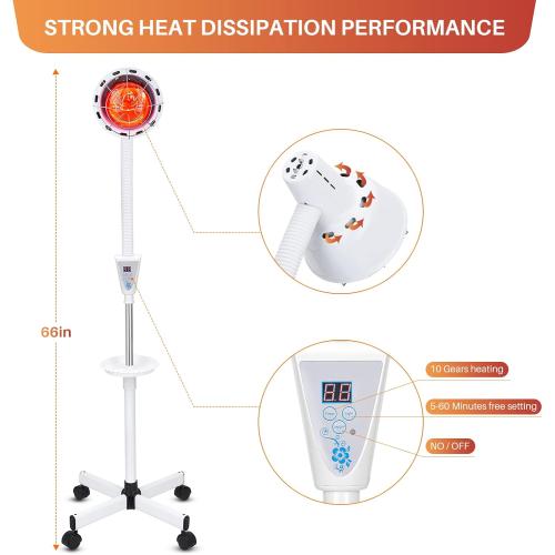 White Infrared Light Therapy 275W Red Infrared Therapy Lamp for Body or Pain Therapy Device with Timer and Adjustable Height Stand