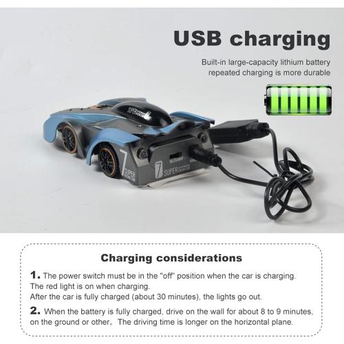 XIAOKEKE Rc Cars for Kids, Wall Climbing Watch Remote Control Car Toy Gifts for Kids Boys Girls, 360°Rotating Stunt Dual Mode Car Rechargeable, Head and Rear with Powerful LED Light