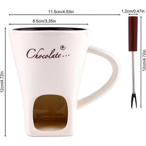Chocolate Melting Cup,Chocolate Fondue Cup,Ceramic Sweet Fondue Mug With Fork For Cheese And Candy (White)