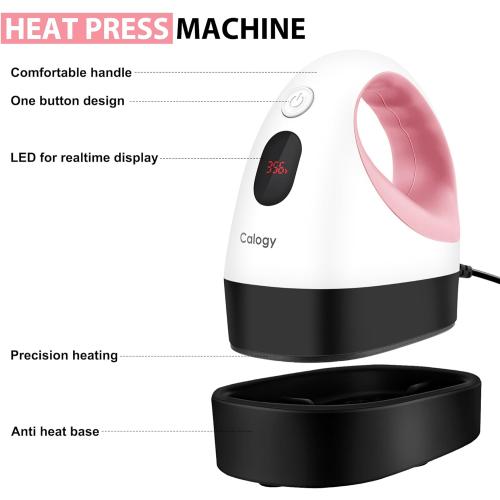 Calogy Mini Heat Press, Heat Transfer Machine, Constant Temp Control, Insulated Safety Base, Fits for Crafts, T-Shirt, Hat, Cap, Pillows(White Pink)