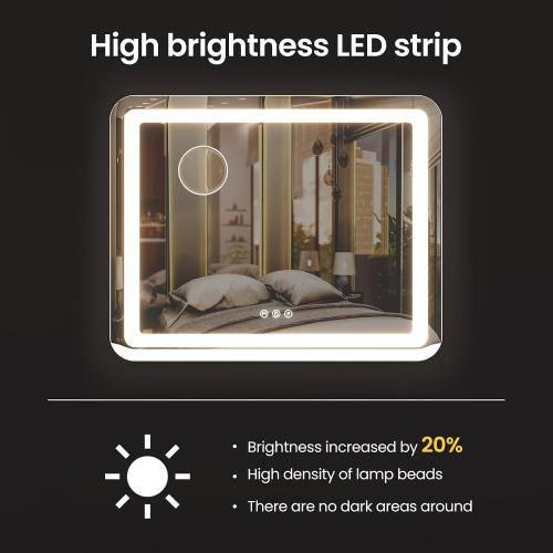 Vanity Mirror with Lights, 23x 18 Large LED Lighted Mirror with Detachable 10X Magnification & 3 Colors Modes, and USB Charging Port for Vanity Desk Tabletop (White, 23 * 18)