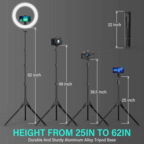 UBeesize 14'' LED Foldable Ring Light with 62'' Tripod Stand, Selfie Ring Light for Video Recording, Live Streaming, TikTok & YouTube, Compatible with iPhone & Android (Black)