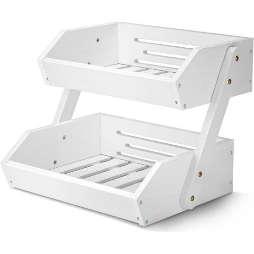 G.a HOMEFAVOR Fruit Basket for Kitchen, 2-Tier Fruit Bowl for Kitchen Counter, Vegetable Storage Stand for Fruit Shop, 15 mm Thickness (WHITE)