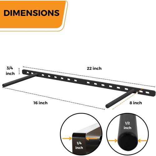 (Set of 4) 22 x 3/4 inch Floating Shelf Brackets Designed for 1 inch Thick Custom Shelves, Hidden Floating Shelf Hardware (8 inch Rod) Black