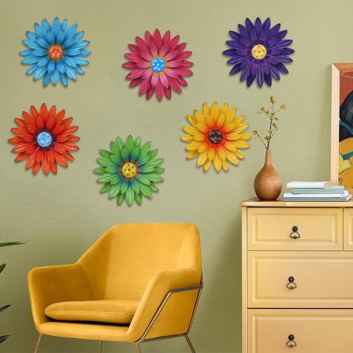 hogardeck Metal Flower Wall Decor for Indoor Outdoor, Kitchen Decor Floral Metal Wall Art, Wall Decor for Bathroom, Living Room, Porch, Garden, Yard, Backyard （6 Pcs 8'' ）