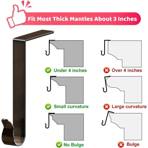 Stocking Holders for Mantle, Christmas Stocking Hooks, 4 Pack Stocking Hangers for Mantel, Non-Skid Stocking Hangers, Lightweight Stocking Hooks for Fireplace Home Party Decor