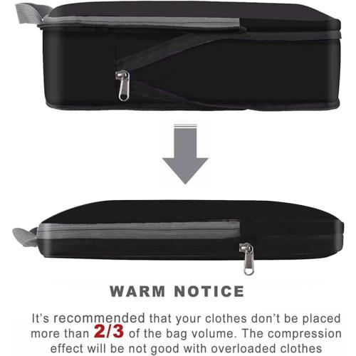 BAGAIL 4 Set/6 Set/8 Set Compression Packing Cubes Travel Accessories Expandable Packing Organizers (Cloth Pattern, 4-Black)