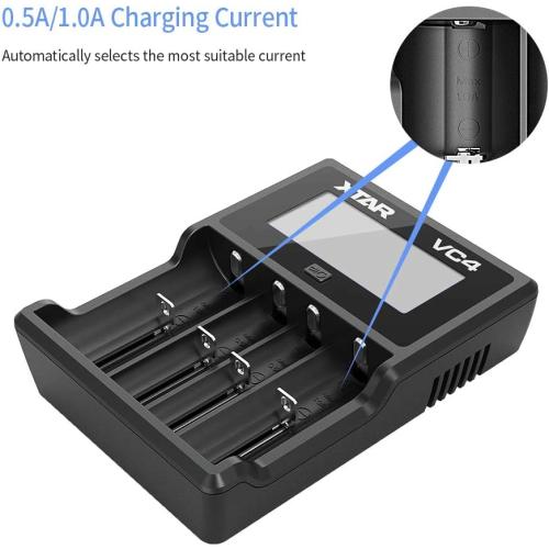 XTAR VC4 Universal Battery Charger - LCD Display, 4 Slots for 18650 Batteries
