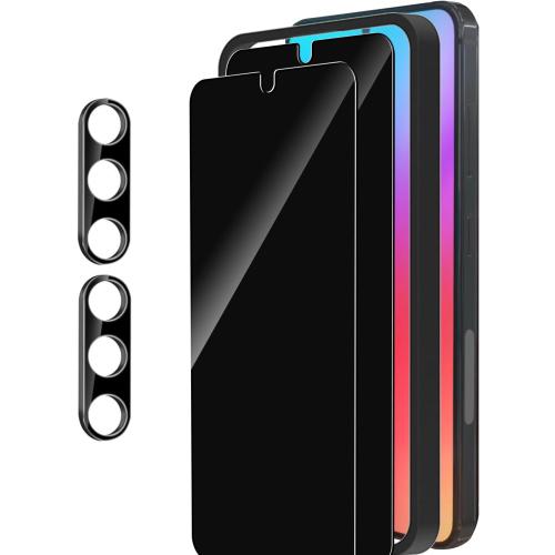 2 Pcs for Samsung Galaxy S24 Plus Privacy Screen Protector Tempered Glass with 2 Pcs Camera Lens Protector with Alignment Tool for Samsung S24 Plus 5G