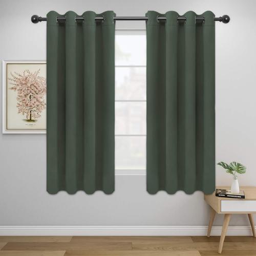 Easy-Going Blackout Curtains for Bedroom, Solid Thermal Insulated Grommet and Noise Reduction Window Drapes, Room Darkening Curtains for Living Room, 2 Panels (52x46 in,Greyish Green)