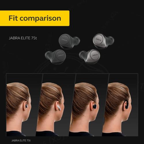 USED (usados) Jabra Elite 75t– True Wireless Earbuds with Charging Case, Titanium Black – Active Noise Cancelling Bluetooth Earbuds with a Comfortable, Secure Fit, Long Battery Life, Great Sound