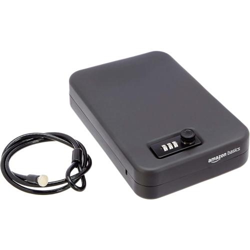 Amazon Basics Portable Security Case Lock Box Safe, Small Lock Box with Code, for College Dorm Room, Home, Combination Lock, Large, Black