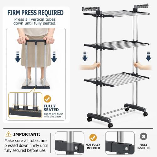 Upgraded 4-Tier Clothes Drying Rack, Drying Rack Clothing with Wheels | Large Foldable Laundry Drying Rack, Clothes Rack with Side Hooks for Indoor Outdoor Air Drying, 19.68D x 29.9W x 67.7H