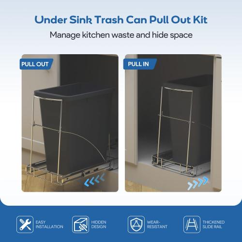 Pull Out Trash Can Under Cabinet & Under Sink, Heavy Duty Slider Organizer | Adjustable Cabinet Garbage Can Rack, Fits 30-40Qt Bins, Requires 13W x 18D Cabinet Opening, Chrome Finish, Can Not Included