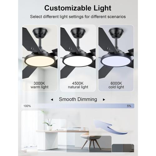 OJX Ceiling Fans with Lights, 52 inch Ceiling fan with Light and Remote/APP Control, 3CCT, Quiet DC Reversible, Dimmable, Modern Ceiling Fan for Bedroom, Living Room, Kitchen, Indoor/Outdoor Use